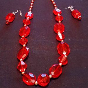 Red Acrylic Necklace & Earrings